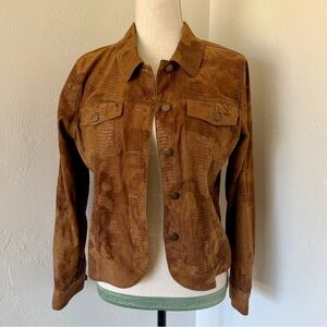 Vintage Brown Bamboo Traders Suede Snakeskin Button Up Jacket